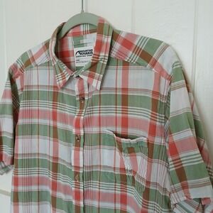 Mountain Khakis Shirt Woven Button Plaid Hiking Gorpcore Men's Large Red Green